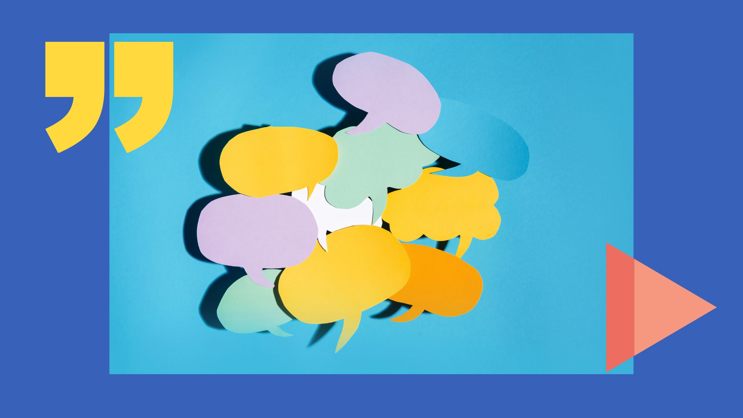 Multicolored talk bubbles on blue background.