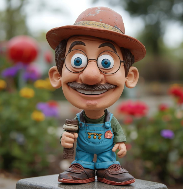 A sculpted, smiling bobble head.
